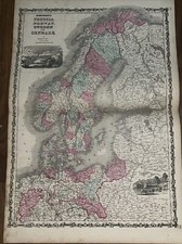 ANTIQUE LOVELY COLORED  MAP Prussia Norway Sweden Denmark JOHNSON & WARD picture