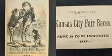 1888 antique KANSAS CITY FAIR EXPOSITION and RACES ad card ANTHROPOMORPHIC FROGS picture