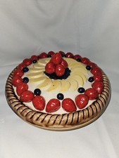 Ceramic Blueberry Strawberry Pie Dish with Fruit Design Lid, Round 12in with lid picture
