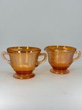 Vtg Federal Normandie Bouquet Lattice Marigold Carnival Glas Sugar & Creamer Set picture