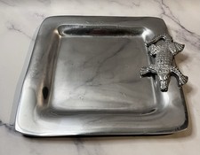 Vintage IHI Sandcast Metal Alligator Crocodile 9” Square Serving Decorative Tray picture