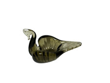 Hand Blown Art Glass Smoke Gray Swan Trinket Dish 4” l x 2 1/4” H picture