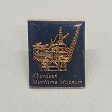 Vintage Aberdeen Maritime Museum Oil Rig Lapel Pin Blue Gold Tone Souvenir picture