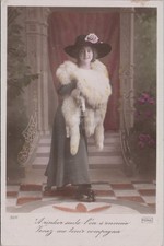 Woman Roller Skates Skating Fur Stole Muff Fashion Phebus French 1910s Postcard picture