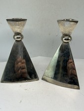Vintage Dayton Hudson Chrome Ball & Triangle Candle Holders MCM Silver Plate 6” picture