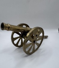 Vintage Solid Brass Field Cannon Military Artillery Decor 10” Long Wheels picture