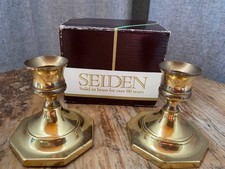 Vintage SEIDEN Solid Brass Candlestick Holders PAIR Octagon 3.5