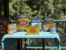 Vintage Early Rare Metal Leshs Arkoline Square Motor National Oil Can Gas Kansas picture