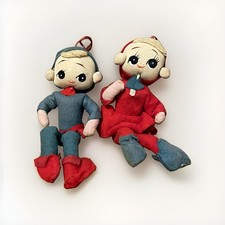 Vintage MCM Japanese Christmas Felt Pixie Elf Ornaments Shelf Sitter Dolls 6” picture