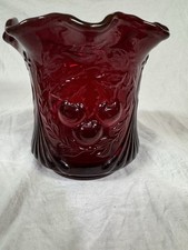 HTF LG Wright Glass Cherry Wreath Ruby Sugar Spooner Red Vase Cottage Decor VTG picture