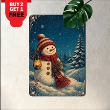 Vintage Snowman Holiday Painting Sign Festive Christmas Wall Metal Plaque 8x12 picture