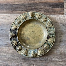 Antique Thick Brass Egyptian Dish W/raised Pharaohs Design  picture