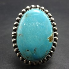 Vintage NILA JOHNSON Navajo TURQUOISE Sterling Silver RING size 8.5 Adjustable picture