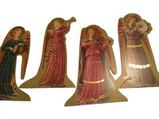 Vintage Set Christmas Angels USA Stand-up Die Cuts NOS 80s Metallic Gold Accent picture