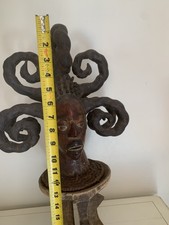 African Handmade Figure Sculpture Spiral Hair Design Brown 23 Inch picture