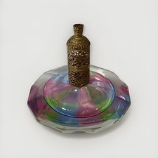 VTG Imperlux Lead Crystal Rainbow Iridescent Perfume Bottle W/ Gold Filigree picture