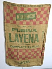 Rare Vintage Purina Layena Old Graphic Farm Feed 100LB Burlap Sack Bag #CL-10 picture