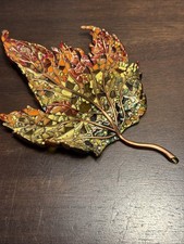 Gorgeous Vintage Rare Jay Strongwater Metal Enamel Leaf with Crystals picture