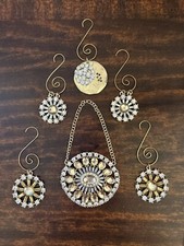 Jewel Encrusted Ornaments For Tabletop Christmas Tree Handmade Goldtone Lot of 6 picture