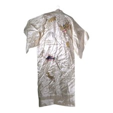 Vintage 1940s–50s  Satin Kimono Robe – Hand‑Embroidered Dragon- OS picture