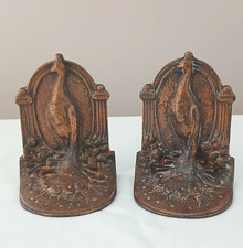 Vintage Bookends Art Deco Bronze Peacock Bird Weidlich Brothers 1930s picture