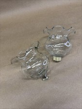 Set 2 Vtg Ruffled Edge Clear Glass Peg Votive Cups 1 w/Grommet Candle Holders picture