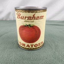 Vintage Burnham Brand Cut Tomatoes Tin Can Authentic Antique Label Newark picture