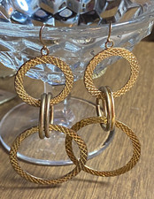 Vintage Goldtone Triple Circle Open Work Pierced Dangle Earrings 3