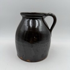 7” Chocolate Brown Stoneware Jug With Handle, Glossy Glaze, Unmarked picture
