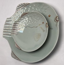 NOS Mid Century Japanese Fugu Fish Plates 10” & 6.5” Paul’s Gifts Japan picture