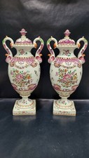 Pair of Antique Vintage Edme Samson Paris Urns with Lid, 12 1/4