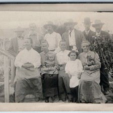 c1910s Outdoor Family Group RPPC Cowboy Hats Dog Garden Porch Photo Postcard picture