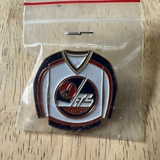 Vintage Winnipeg Jets Jersey Shaped Blue White  Lapel Pinback Old Logo picture