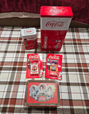 Coca-Cola Red & White Soda Tin Lot w/ 4 Glasses & 2 Playing Card Packs picture