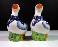 COUNTRY GEESE SALT & PEPPER SHAKERS Porcelain Blue White Goose Vintage Kitchen picture