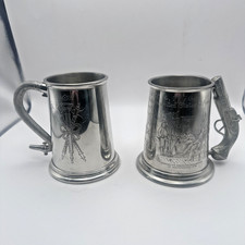 Vintage Pewter Beer Steins - Set of 2 - 200th America Anniversary & Firefighter picture