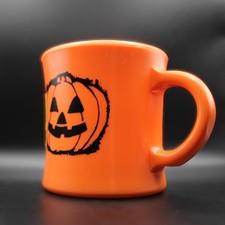 Halloween Coffee Mug Pumpkin Jack O Lantern Orange Melamine Cup VTG NWT Read Des picture