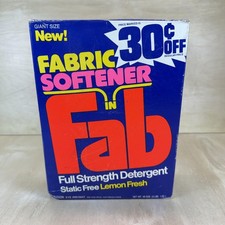 Vintage Fab Fabric Softener Full Strength Detergent Lemon Fresh Blue Box USA picture