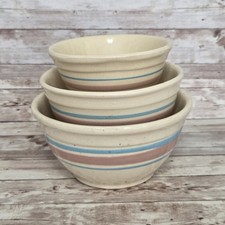 Vintage McCoy Oven Ware Mixing Bowls Set of 3 Pink Blue Stripe # 6 7 8 Shabby picture