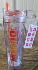 NEW 2025 Dunkin 24oz Insulated Tumbler Acrylic Orange With Straw Brush Cleaner. picture