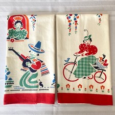 Vintage 1940's Broderie Creations Tea Towels picture