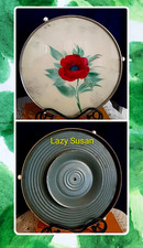 Antique 1920s Art Deco Metal Rotating Lazy Susan Tray Flower Floral NICE Rare  picture