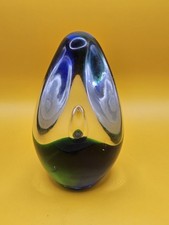 Vintage Murano Style Art Glass Paperweight - Green & Blue Teardrop 5