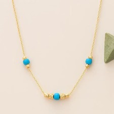 Dainty 18K Yellow Gold Over Turquoise Bead Necklace For Women's 18