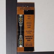 Harwood's Sandwich Shop Grayling Michigan Vintage Art Deco Matchbook picture