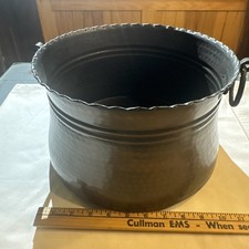 Brass Metal Pot / Bucket with Side Ring Handles, Decorative Display Vessel 11” picture