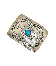 Vintage Southwest Sterling Silver Turquoise Stamped Belt Buckle, 2