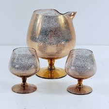Vintage West Virginia Glass Co. Gold Flecked Amber Cocktail Pitcher Snifter Set picture