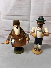 Vintage Expertic Erzgebirge Wood Smoker Figurine Lot Of 2 USED Missing Parts picture