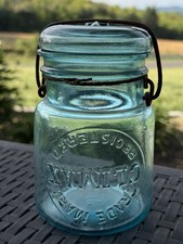 Super rare Antique Ball Blue Upside Down Climax Fruit Jar Pint picture